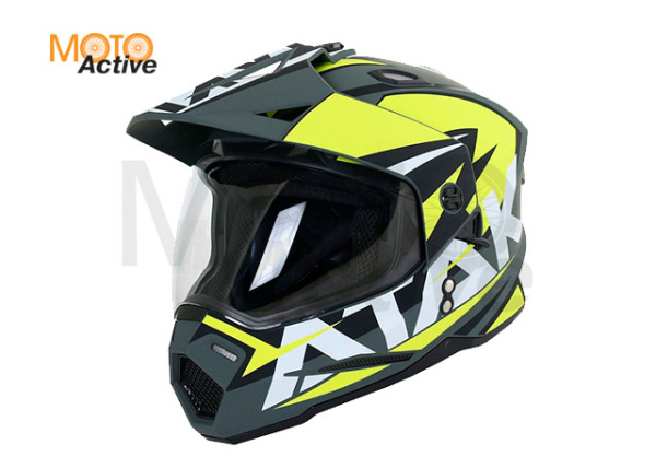 Шлем (мотард) Ataki JK802 Rampage Hi-Vis, желтый/серый матовый